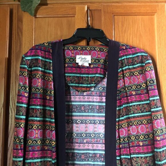 Vintage Lady Carol of NY Pink Floral & Striped Open Jacket Size 14 - Picture 3 of 13